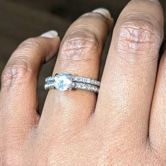 Women's 3 Ct Round Princess Cut Lab-created Diamond Engagement Duo Ring Set Sz 7 - Picture 3 of 17